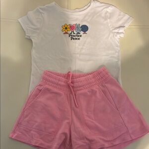 Old Navy White Graphic Tee and Pink Shorts Set